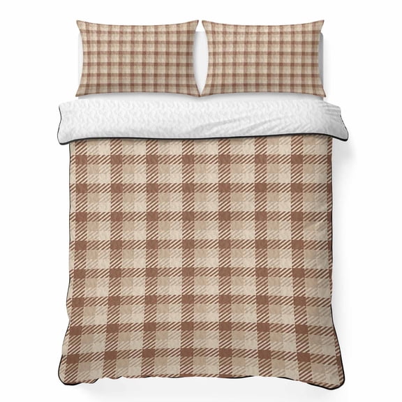 Autunm Brown 3 Piece Quilt Bedding Set with 2 Pillow Shams, Lattice Lightweight Bedspread Coverlet, Soft Breathable All Season Quilt, 68 x 86 Inch