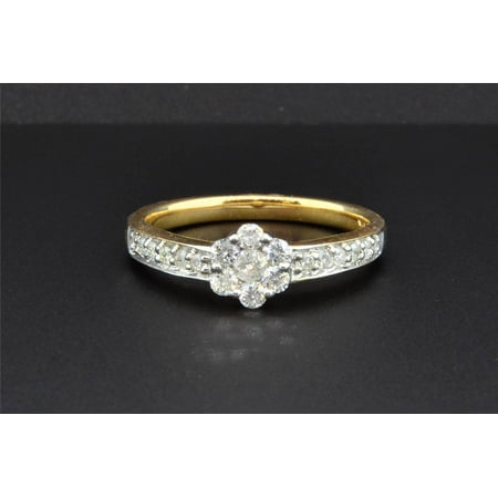 Diamond Engagement Ring 14K Yellow Gold Round Cut 0.49 Ct Flower (Best Setting For Yellow Diamond)