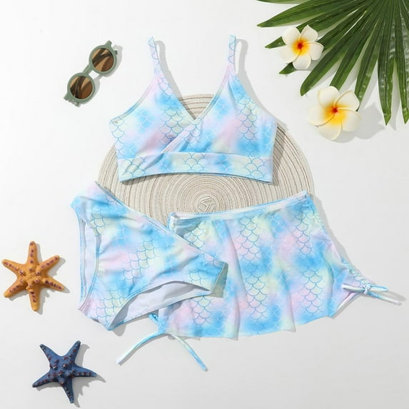 GYRATEDREAM Girls Swimsuits Beach Swimwear Cover Ups For Swimwear Girls Bikini Set 3 Piece Kids Summer Beach Bathing Suit Bikini Set, Size 7-8 Years
