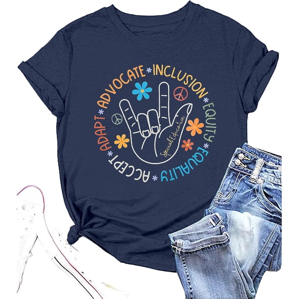 Camiseta informal de cuello redondo con letras estampadas para mujer, para el verano: tejido suave, estilo informal, tallas S-XXL, perfecta para el día a día.