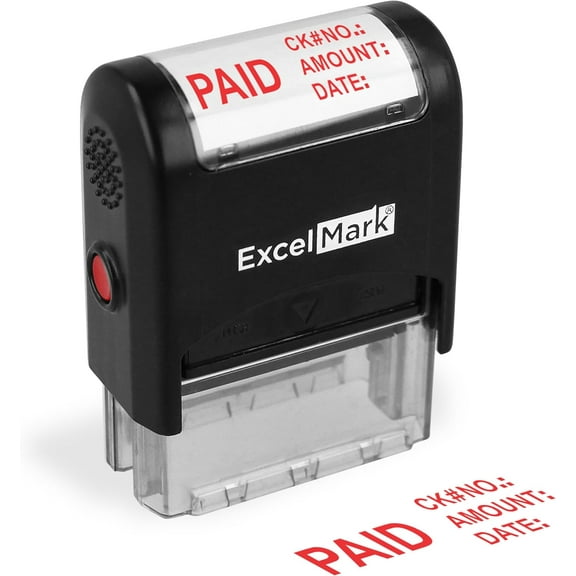 ExcelMark A1848 Paid Stamp Self Inking Stamps, Paid, Check No., Amount, Date Stamp, Red Ink
