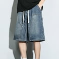 thumbnail image 2 of Iugvhana Men's Vintage Denim Shorts Baggy Jean Shorts Elastic Drawstring Waist Relaxed Fit Jeans Shorts Streetwear Dark Blue L, 2 of 9