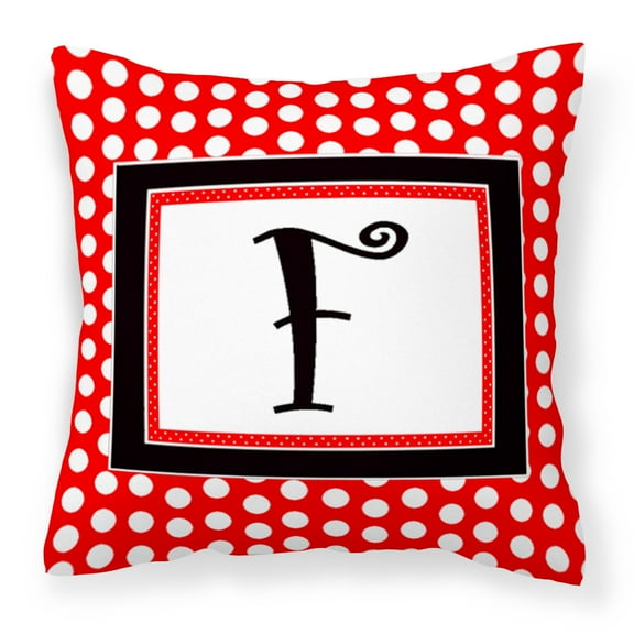 Carolines Treasures CJ1012-FPW1414 Letter F Initial Monogram Red Black Polka Dots Decorative Canvas Fabric Pillow