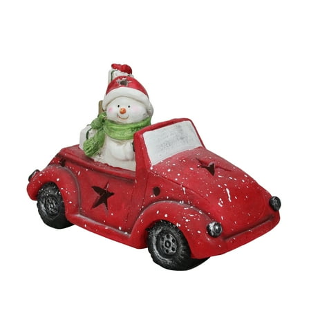 Lit Christmas Star Pre-Lit LED Joyful Snowman Driving a Red Beetle Star Car with Christmas Presents ()