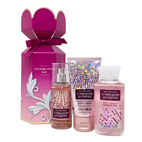 Bath and Body Works A Thousand Wishes Celebrating You Mini Gift Set - Fragrance Mist - Body Cream - Shower Gel - Travel Size