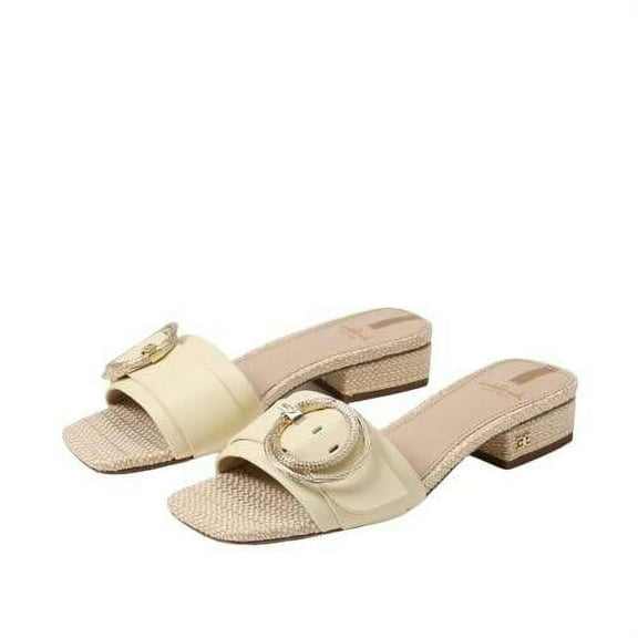 Sam Edelman Women's Delfi Bleached Wheat Slip On Open Toe Flat Slide Mule Sandal (BLEACHED WHEAT, 5)