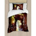 thumbnail image 3 of Industrial Duvet Cover Set Queen Size, Watercolor Artwork Futuristic Forest Old Machine in Deep in the Woods Waterfall, Decorative 3 Piece Bedding Set with 2 Pillow Shams, Multicolor, by Ambesonne, 3 of 3
