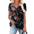 thumbnail image 4 of Tops de Mujer Blusa Casual Elegante Túnica Cuello Redondo Camisetas Estampadas Florales Manga Corta Plisada Con Dobladillo Con Volantes Odeerbi ODB163419, 4 of 8