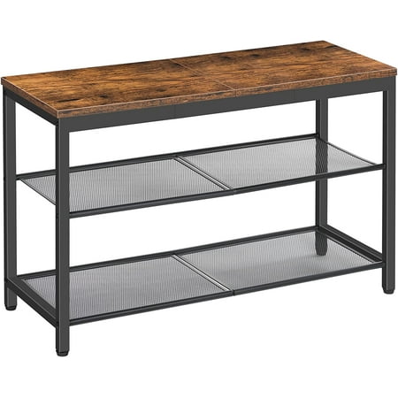 HOOBRO 29.5 inches Shoe Bench with Mesh Shelves 3-Tier Shoe Rack for Entryway Rustic Brown BF75HX01