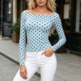thumbnail image 5 of hoksml Women's Polka Dot Off Shoulder Long Sleeve Top Stretch Slim Fitted Boat Neck Y2K Blouse, 5 of 6