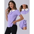 thumbnail image 2 of DARING DIVA Women's Contrast Peter Pan Collar Blouse Shirt M Light Purple, 2 of 6