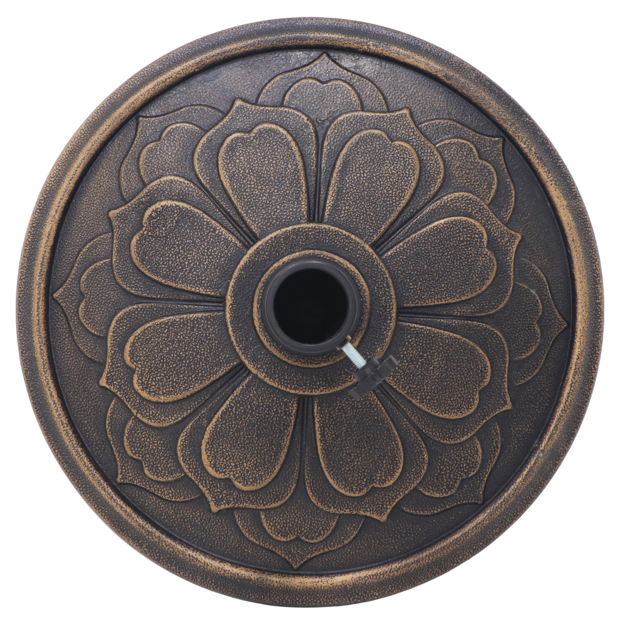 Abble 27 lbs. Lotus Design Umbrella Base Outdoor Market Umbrella Stand for Patio, Garden, Backyard, Poolside in Antique Bronze