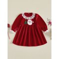 thumbnail image 6 of RUINIXCW Toddler Baby Girl Christmas Dress Cute Long Sleeve Embroidered Velvet Dress, 6 of 7