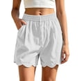 thumbnail image 2 of Oksale Womens Summer Shorts Casual Scalloped Hem Beach Shorts Elastic High Waisted Cotton Shorts with Pockets White M, 2 of 7