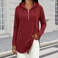 thumbnail image 2 of Plus Size Women's Loose Fit Hooded Drawstring Long Sleeve Pocket Solid Color Top Blouse Casual Comfortable Cozy Fashion Trendy Outfits Daily | CSEONE,Red 2XL, 2 of 8
