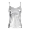 thumbnail image 5 of YONGHS Women's Shiny Metallic PVC Leather Camisole Spaghetti Straps Rave Dance Vest Tank Top Clubwear Silver S, 5 of 7