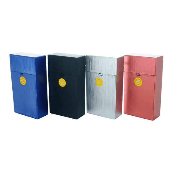 4 PACK 100 Size Push-to-Open Plastic Cigarette Case Cube Square Design for Men and Women