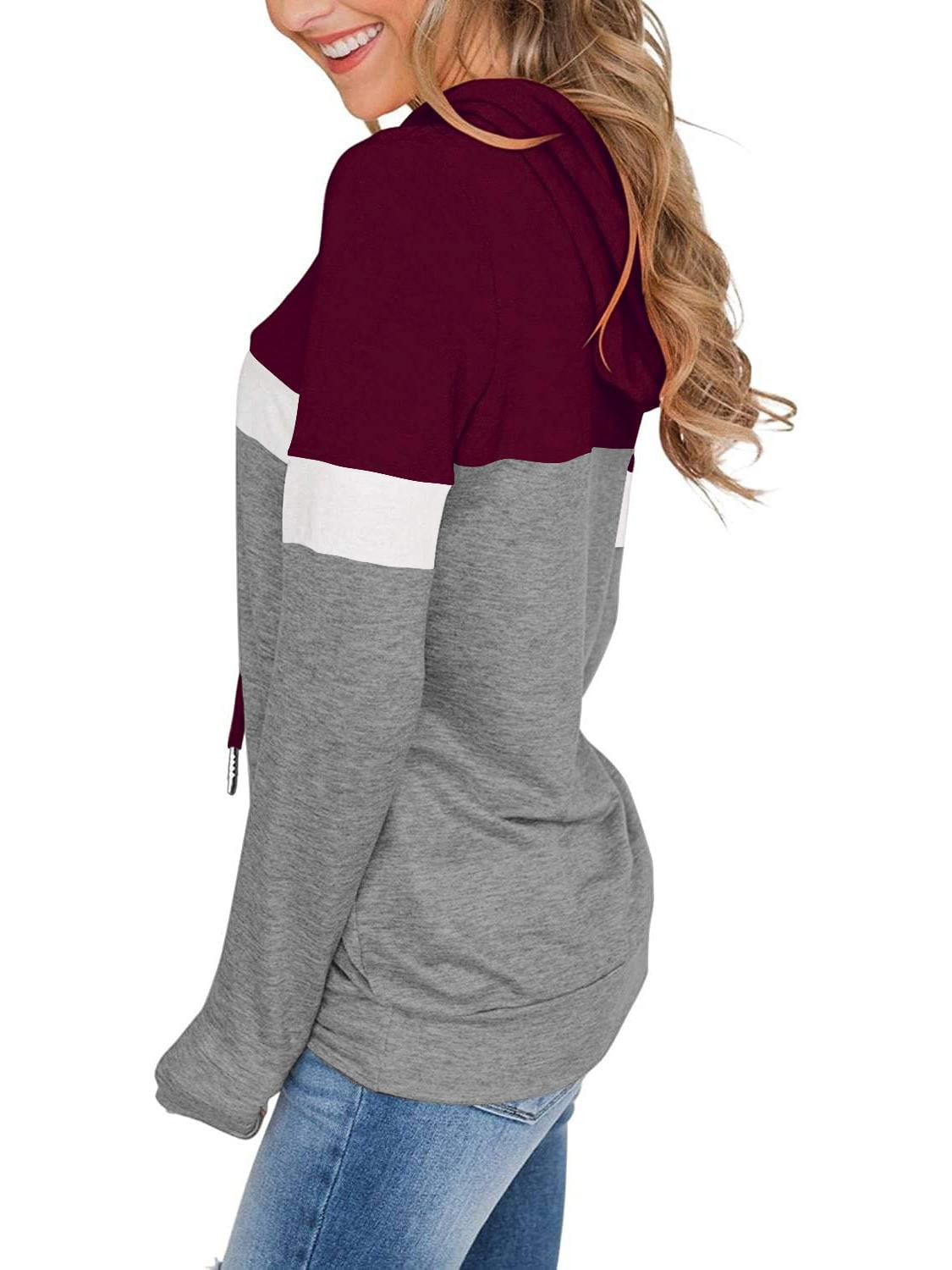 Romose Women's Color Block Hoodie - Oversized Long Sleeve Pullover Sweatshirt With Drawstring Hood