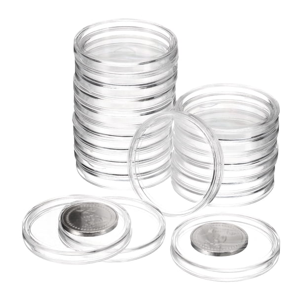 Uxcell 20 Pcs 40.8mm Soportes de Monedas de Dólar Plateado Cubiertas de Plástico Acrílico Redondas Suministros para Colección de Monedas