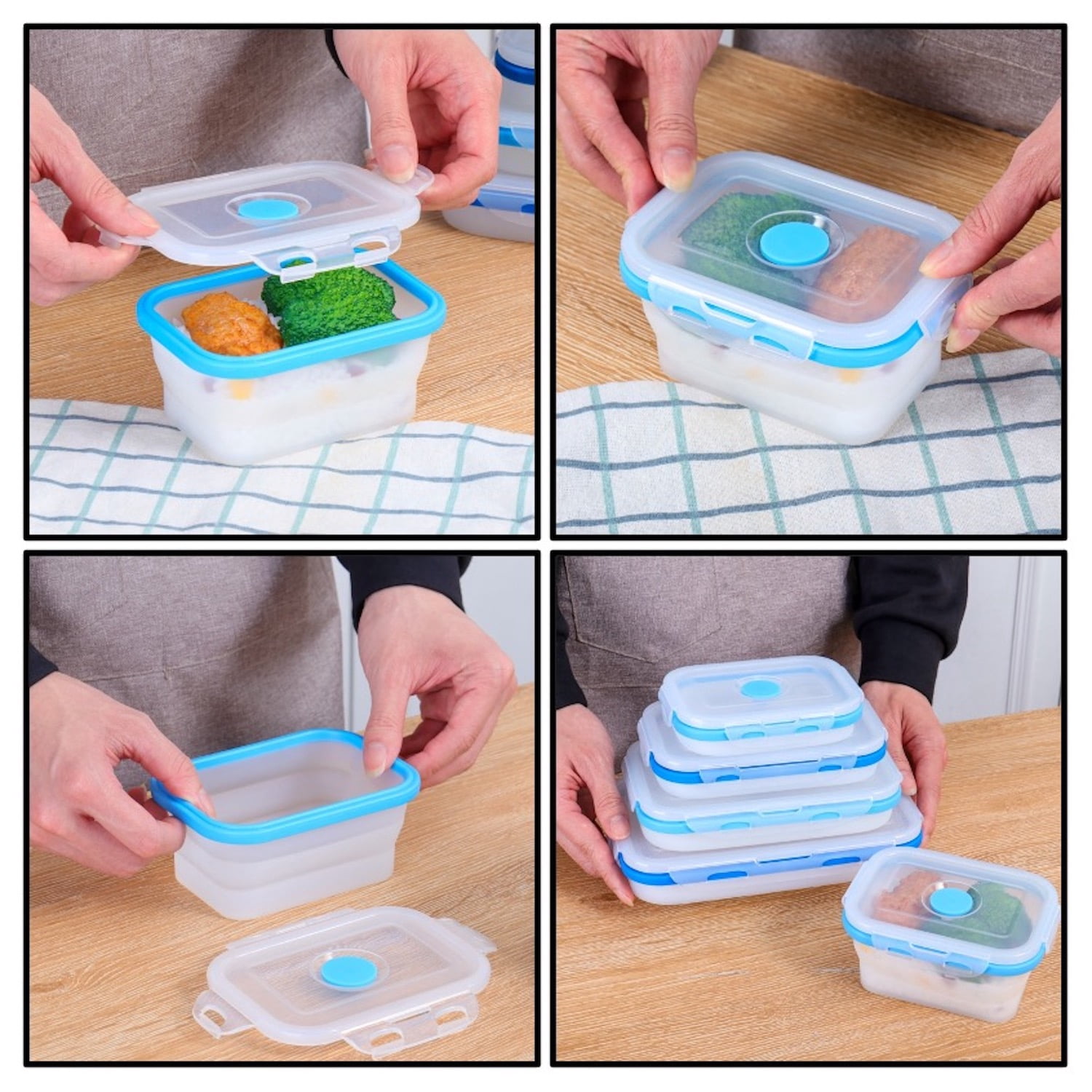 Ecoberi Blue Silicone Microwave Safe Food Storage Containers 4 -27oz