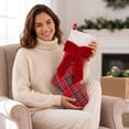 thumbnail image 4 of Tuvgenk Christmas Stockings Plaid Stockings Red Tartan with Velvet Bow White Cuff 18.11 inch Large Hanging Sock for Family Fireplace Xmas Tree Decor, 4 of 8