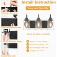 thumbnail image 3 of Bathroom Vanity Light 3 Lights Black Vanity Lighting Fixture over Mirror Light with Clear Glass Shades for Hallway, Kitchen, Living Room, Bedroom, 3 of 6