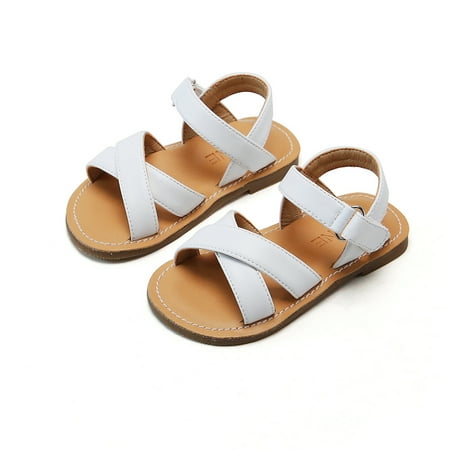 

THEE BRON Girls Sandals-Toddler Kids Dress Open Toe Summer Sandals-White (6-12M)