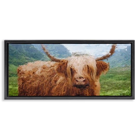Stupell Industries Farmhouse Impressionist Highland Cattle Black Floating Frame Canvas Art, 25 x 11, by Kali Wilson