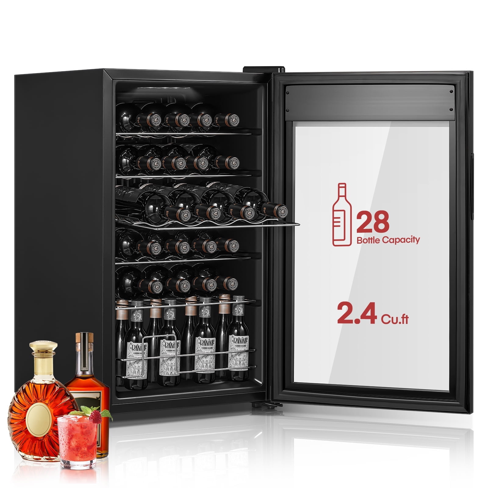 28 Bottles Freestanding Wine Cellar, Wine Fridge with Digital Temperature Control