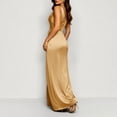 thumbnail image 6 of Miqool Women's Satin Cowl Neck Maxi Dress Sleeveless V-Neck Ruched High Slit Formal Evening Gown Wedding Guest Cocktail Dress, 6 of 9