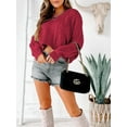 thumbnail image 5 of Women's V Neck Long Sleeve Cable Knit Oversized Cropped Sweater Pullover, 5 of 5