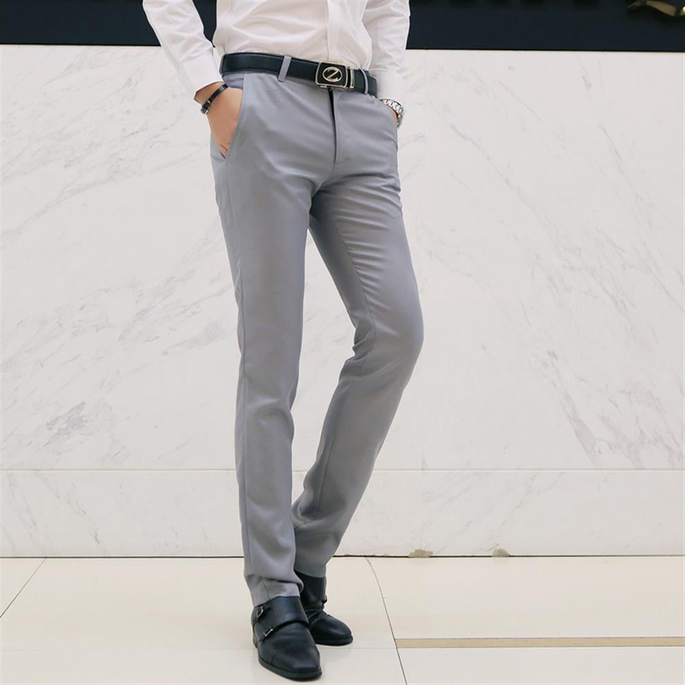 Man Trousers Formal Work Business Dress Suit Pants Slim Straight Casual Bottom 