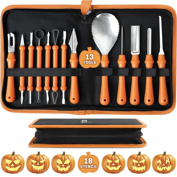 KatchOn, Professional Pumpkin Carving Kits - Pack of 31 | Halloween Pumpkin Carving Tools, 13 Pcs Heavy Duty Stainless Steel | 18 Pcs Pumpkin Carving Stencils for Halloween Decorations Jack-O-Lantern
