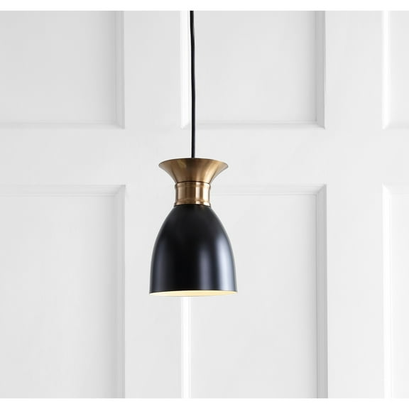 JONATHAN Y Edison 5.75" Metal LED Pendant, Black/Brass Gold