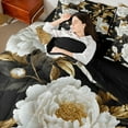 thumbnail image 4 of Manfei Chic White Peony Twin Bedding Sets 7-Piece, Garden Flower Floral Bedding Comforter Set, Gold Leaves Sheet Sets, Microfiber Room Decor, 4 of 8