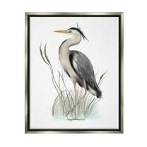 Stupell Industries Peaceful Heron Bird Standing Amidst Wild Grass Graphic Art Luster Gray Floating Framed Canvas Print Wall Art, Design by Studio Q