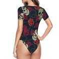 thumbnail image 4 of Naloa Roses Skulls Women's Short-Sleeved Onesie, One-Piece Swimsuit for Parties, dates, clubs - Medium, 4 of 9