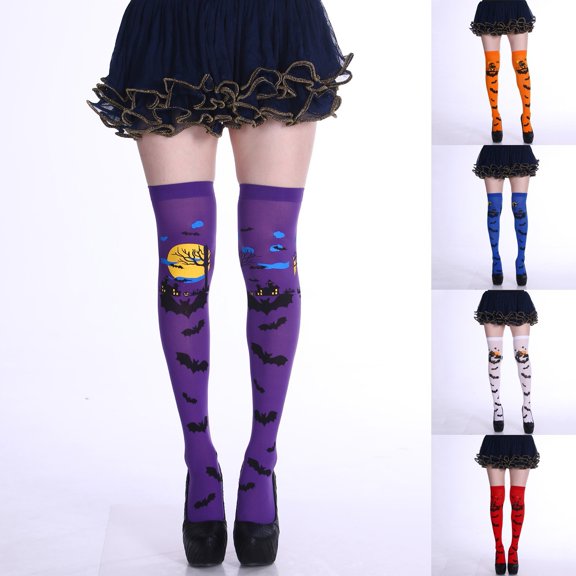 SAZBJOJN Thigh High Socks for Women Holiday Accessories Women's Halloween Over The Knee Socks Dress‑Up Stockings for Halloween Themed Party Night Event White One Size