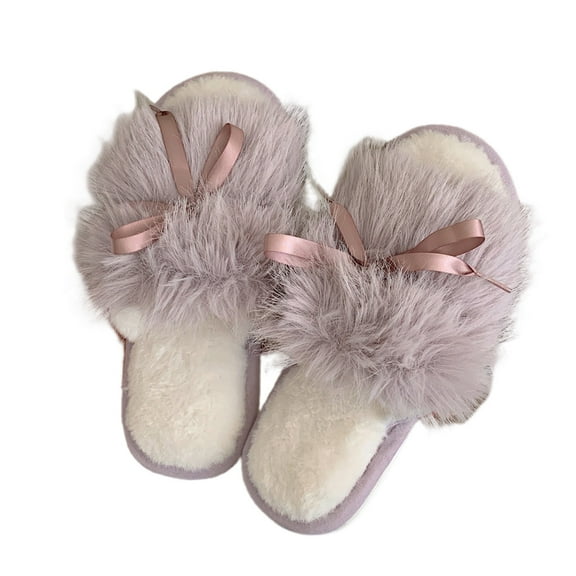 Lovskoo 2024 Fuzzy Slippers for Women Winter Indoor Warm Home Floor Fluffy Shoes Cozy Warm Fluffy Soft Sole Shoes Purple