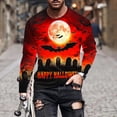 thumbnail image 1 of Blusas y camisas de manga larga con cuello redondo para hombre, estilo casual, cuello redondo, manga larga, camiseta estampada de Halloween, blusas, blusas de poliéster para hombre., 1 of 5