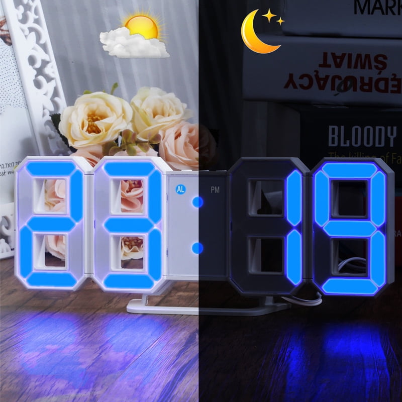3D Digital Alarm Clock,Wall LED Number Time Clock with 3 Auto Adjust