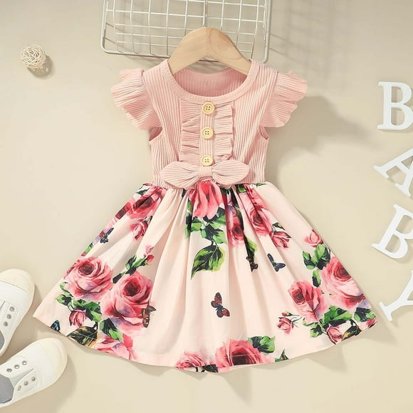 LSLJS Toddler Infant Baby Girl Dress Floral Ruffle Sleeve Dresses Girls Sundress, Summer Savings Clearance