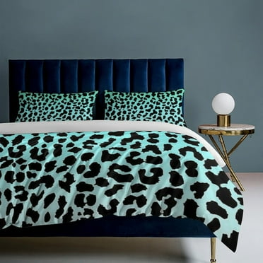 Green Leopard Print 3-Piece Bedding Set, Luxuriously Soft Bedding with Matching Pillow Shams, Comforter Set Twin Size for Casual Home Decor