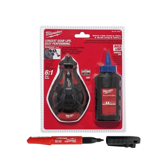 Rollo de tiza Milwaukee 48-22-3982, 30 m, con protector de tiras y rotulador