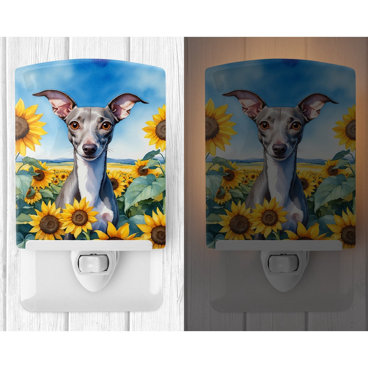 Italian Greyhound in Sunflowers Ceramic Night Light 4 in x 6 in