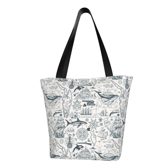 Fotbe Vintage Sailboats Pattern Beach Tote,Shoulder Handbag,Spacious Tote Bag,Lightweight Travel Bag,Versatile Shopping Bag