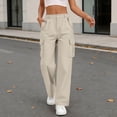 thumbnail image 2 of RUTAYY Women's Cargo Pants Casual High Waist Solid Color Straight Wide Leg Loose Fit Comfortable Daily Wear Joggers Chic Travel Trousers, 2 of 7