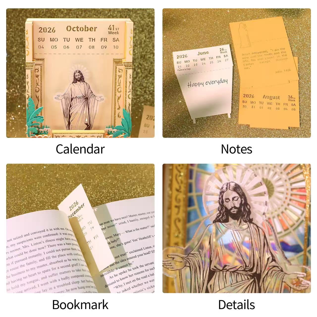 MACTANO 3D Art Calendar 2026, Time Piece Calendar Tear Away Paper DIY Carving Sticky Note-Jesus
