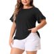 thumbnail image 4 of Blusas de verano casual para mujer Agnes Orinda, con cuello redondo y mangas con volantes, camiseta de talla grande 4X negra, 4 of 5
