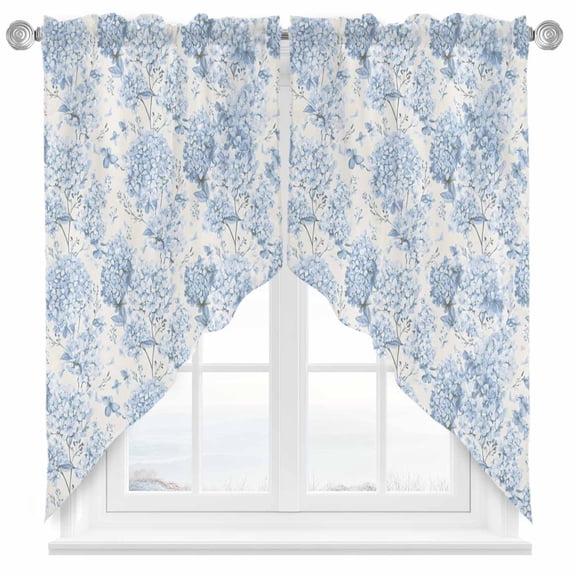 Spring Blue Flower Swag Kitchen Curtain Valances, Hydrangeas Floral Leaf Plants Vintage Rod Pocket Curtains Window Treatment Decor Valances for Bedroom Bathroom, 2 Panels 36 x 63 Inch